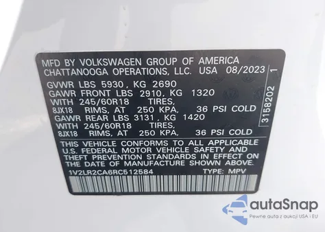 2024 Volkswagen Atlas 2.0T Se from USA, damaged, VIN 1V2LR2CA6RC512584
